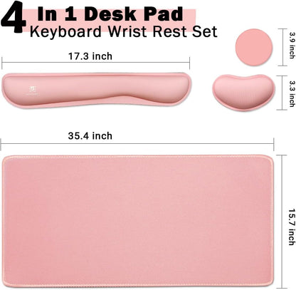4-in-1 Large Gaming Mouse Pad, Keyboard Wrist Rest Pad & Wrist Support Mousepad Set, Extended Desk Pad Waterproof Desk Mat for Home Office Study Game-Black