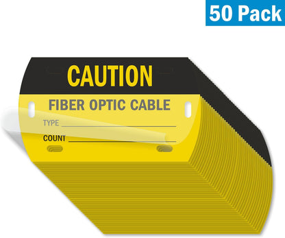 SmartSign Caution Fiber - Optic Cable Tags | 3.5" x 2" Self-Laminating ID Labels,16 mil HDPE, Pack of 50, Made in USA