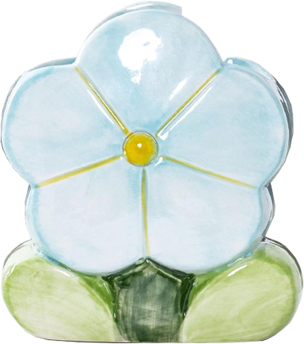 1 PC Flower Makeup Storage Box Ceramic Blossom Five Petals Pen Holder Pen Holder Desktop Storage Box (Blue)