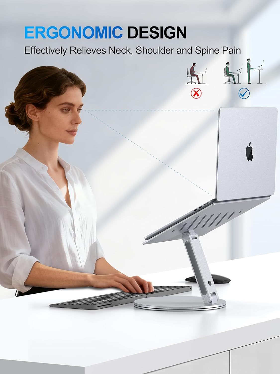 YICOSUN Adjustable Laptop Stand for Desk - 360° Rotating Ergonomic Riser with Aluminum Cooling Vents & Sturdy Construction for 10-16 Inch MacBook Pro/Air, Foldable Portable for Office & Home - Gray