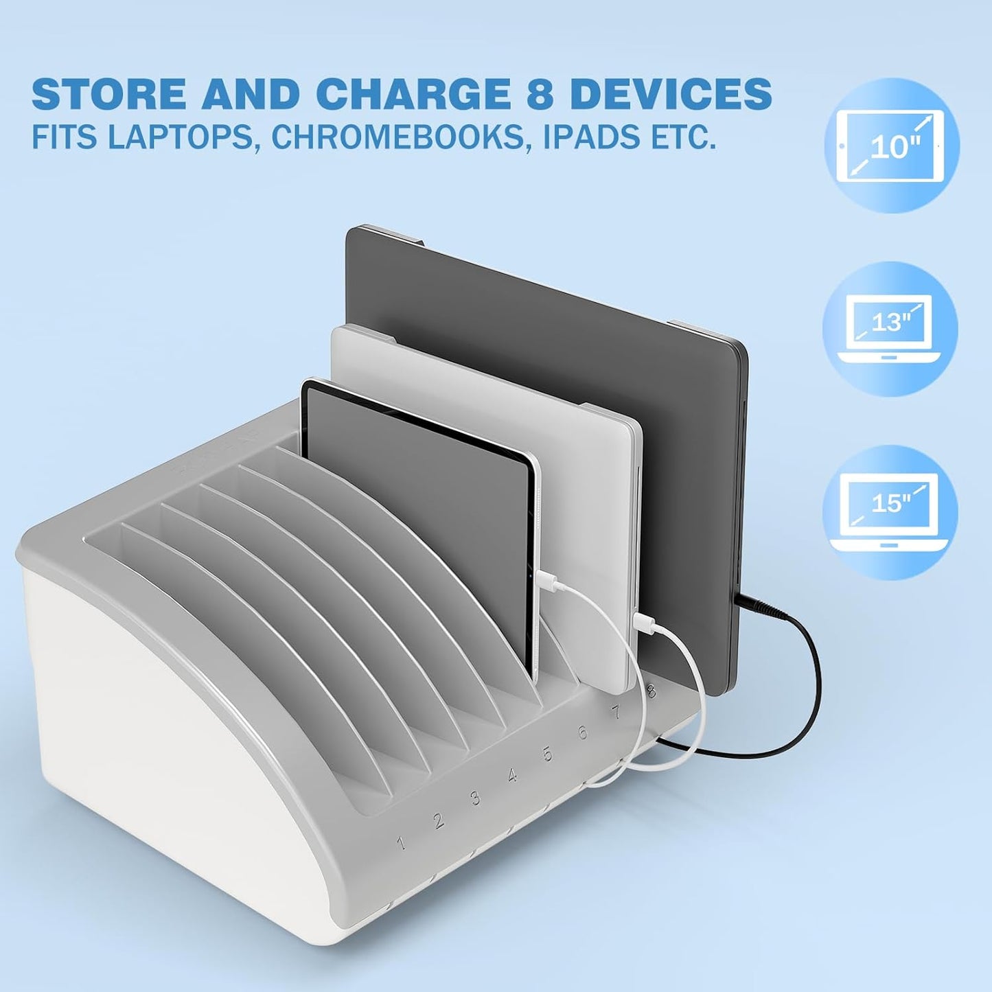 POCHAR 8-Device Universal Charging Station for Laptops & Chromebooks – Classroom Organization for iPads, Tablets & More, Ideal for Schools & Offices