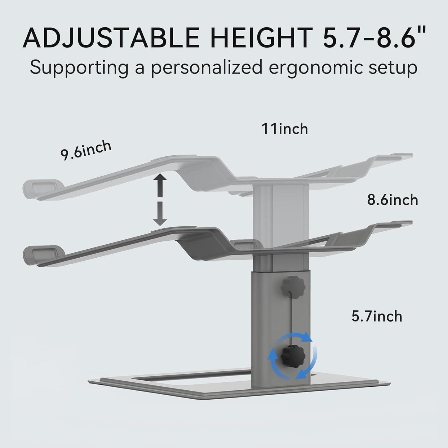 SOUNDANCE Adjustable Laptop Stand for Desk, Computer Stand, Ergonomic Laptop Riser Holder Compatible with 10 to 17.3 Inches Notebook PC Computer, Aluminum Silver