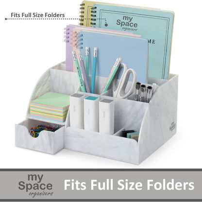 My Space Organizers Clear Acrylic Desk Oganizer, 9 Compartments, Office Supplies and Desk Accessories Organizer, Home Decor Desktop Organizer (Clear)