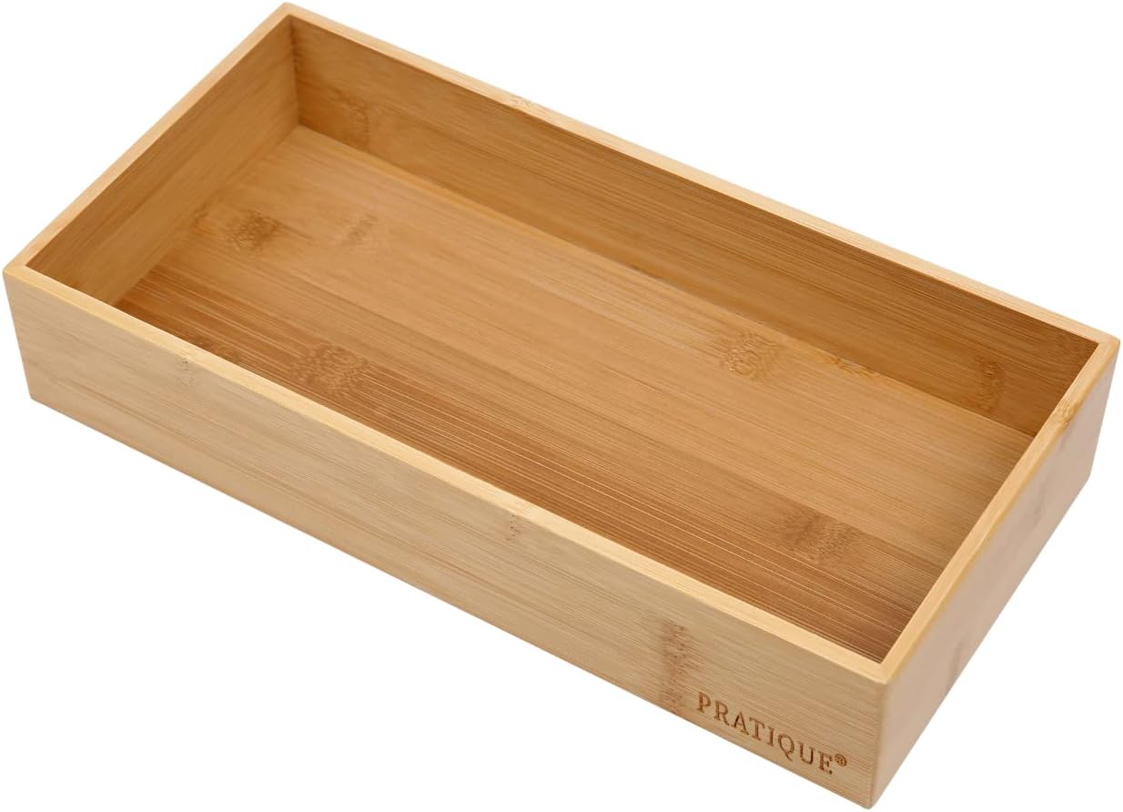 PRATIQUE Bamboo Drawer Organizer - Kitchen Utensil Organizer Silverware Tray Cutlery Holder，Office Desk Supplies and Accessories (8.9x5.9x2.6 inch)