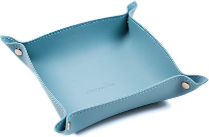SANQIANWAN Leather Jewelry Valet Tray for Women and Man, Entryway Table Bedside Nightstand Desk Portable Small Catchall Travel Dish Plate for Key,Wallet,Watch,Phone,Coin(Pink-B)