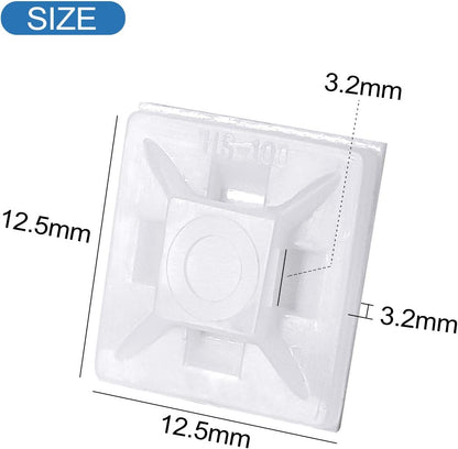 XHF 100 PCS 3/4" Black Self Adhesive Cable Zip Tie Mounts Wire Cable Clips Holders Management Anchors Organizer Holders Squares(HS-101S)