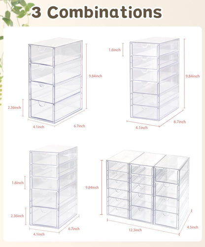 VZKAH Clear Acrylic Organizer with Drawers | 15-Drawer Desktop Unit | Makeup & Desk Organization and Storage Box for Office, Craft, Vanity Table, Bathroom, Home Essentials
