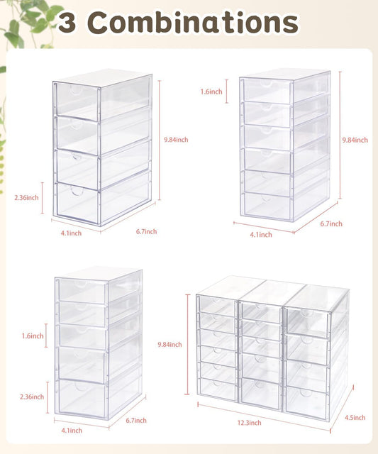 VZKAH Clear Acrylic Organizer with Drawers | 15-Drawer Desktop Unit | Makeup & Desk Organization and Storage Box for Office, Craft, Vanity Table, Bathroom, Home Essentials