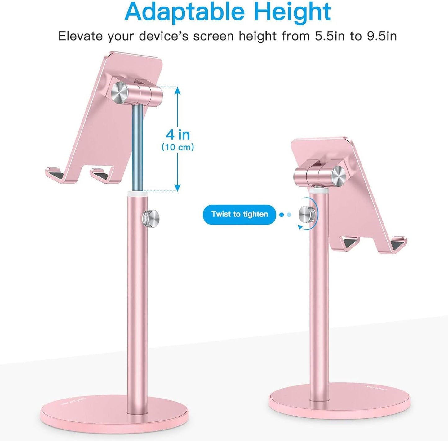 OMOTON Cell Phone Stand, Angle Height Adjustable Phone Holder, Aluminum Desktop Phone Dock for Desk, Compatible with iPhone 17 Pro Max, All Smartphones and Tablets(4-11''), Silver
