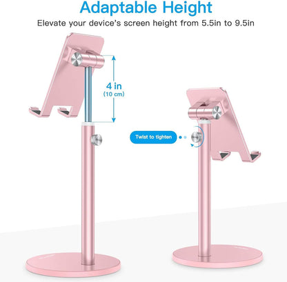 OMOTON Cell Phone Stand, Angle Height Adjustable Phone Holder, Aluminum Desktop Phone Dock for Desk, Compatible with iPhone 17 Pro Max, All Smartphones and Tablets(4-11''), Silver