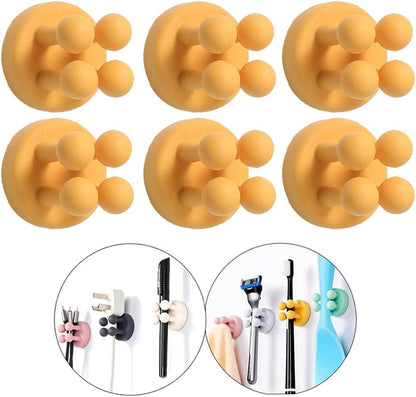 Silicone Toothbrush Holders - 4 Pcs Razor Hooks Adhesive Wall Mounted for Hanging Towel Key Plug Cable, Utility Decor Stick to Dorm Room Essentials Function for Kitchen Bathroom Home Office