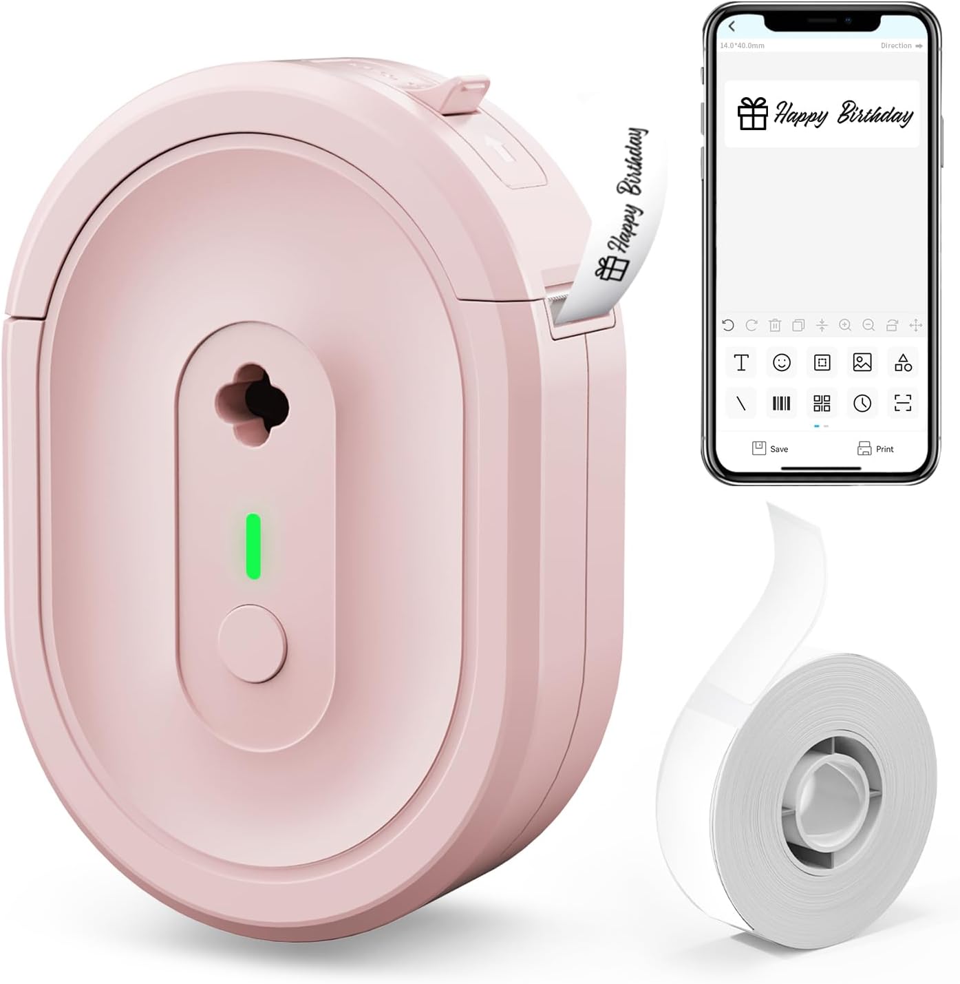Label Maker Machine with Tape, Small Portable Bluetooth Label Printer, Handheld Mini Labeler for Home, Kitchen, Office, Waterproof Label Makers for Labeling, Gift, Kids School Items, Pink