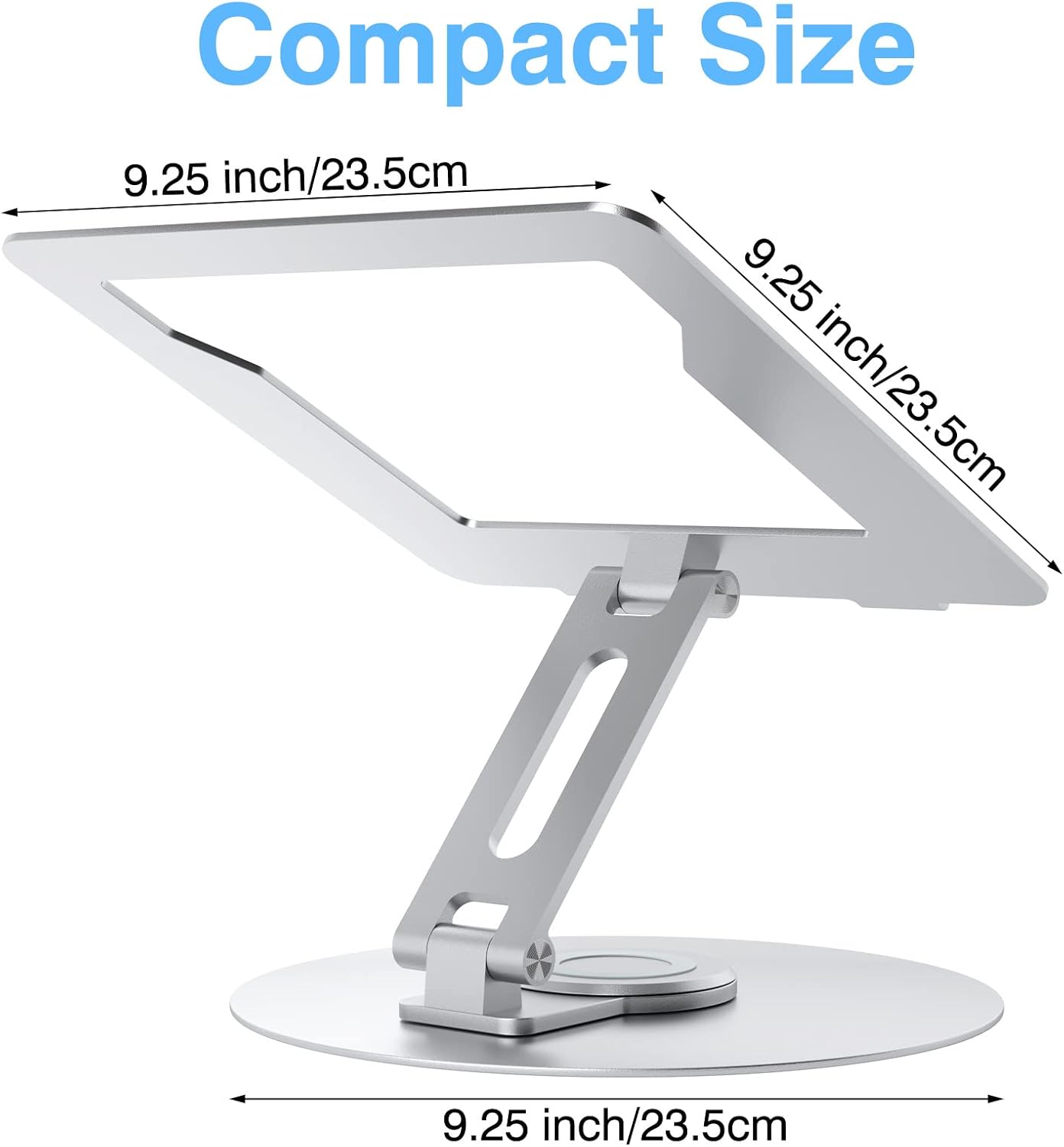 Swivel Laptop Stand for Desk, Adjustable Height Aluminum Computer Stand with 360 Rotating Base, Foldable Ergonomic Riser, Portable Laptop Holder Compatible with MacBook, All Laptops 10-17'', Grey