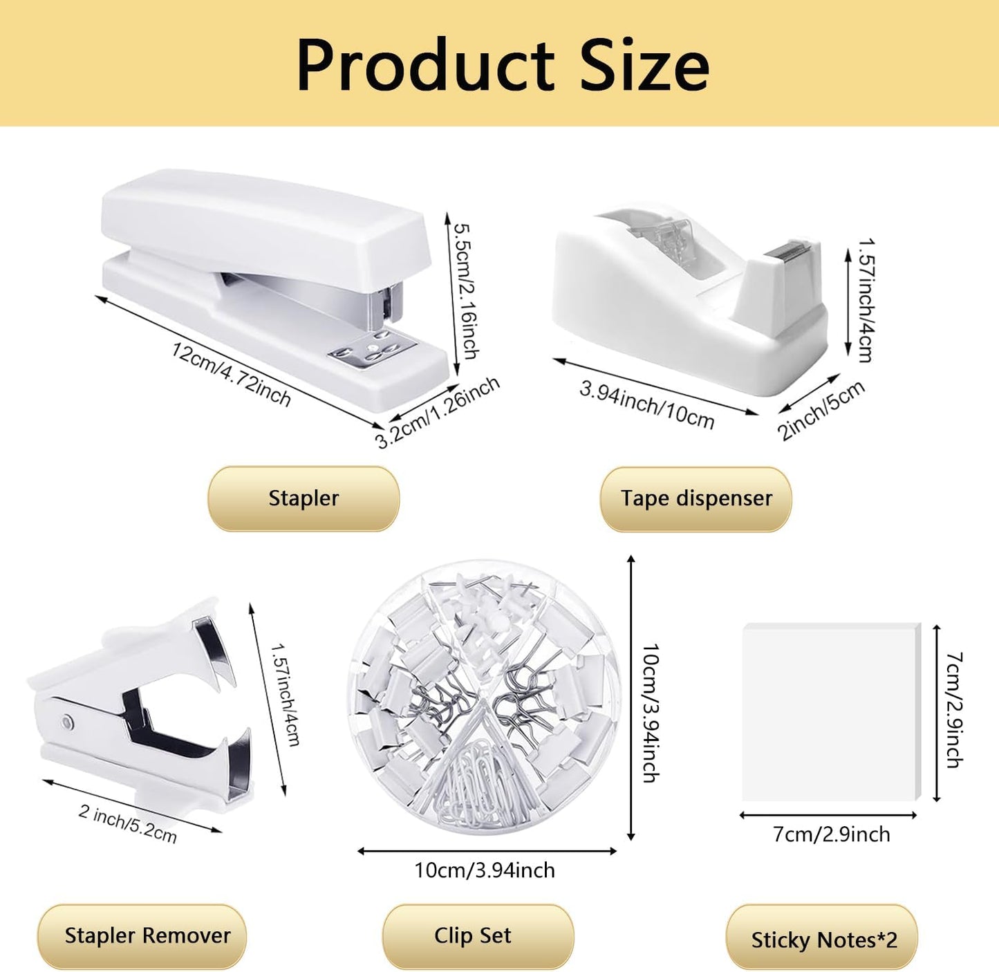 suniya Office Supplies,Gold Desk Accessories,with Stapler,Tape Dispenser,Pen Holder,Scissors,Phone Stand,Staple Remover,Ballpoint Pen,Clear Tape, Staples,Ruler,Clips,Best Gift for Business or Boss
