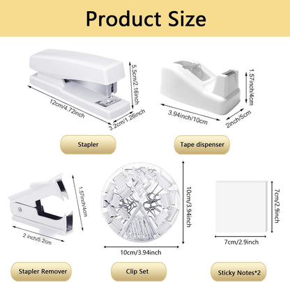 suniya Office Supplies,Gold Desk Accessories,with Stapler,Tape Dispenser,Pen Holder,Scissors,Phone Stand,Staple Remover,Ballpoint Pen,Clear Tape, Staples,Ruler,Clips,Best Gift for Business or Boss