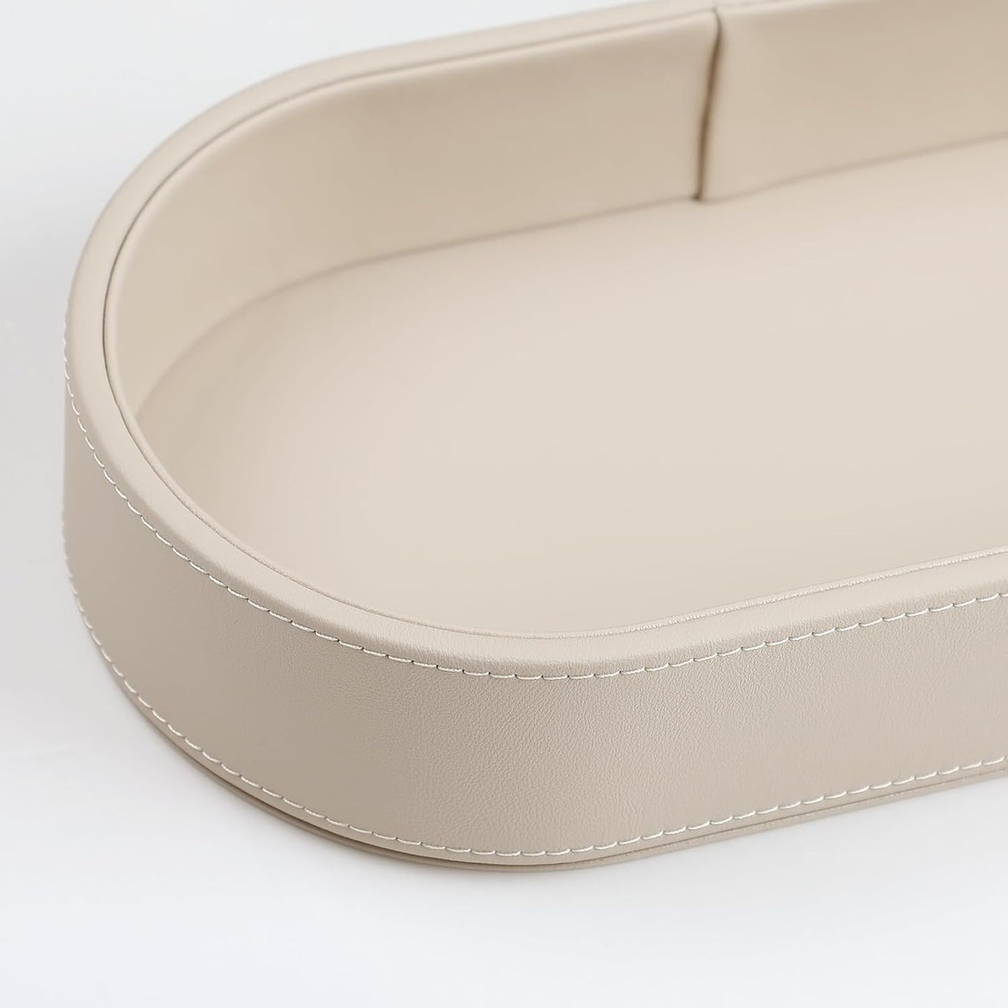 Oval Desk Valet Tray, PU Leather Perfume Dish Bowl for Keys Wallet Watch, Decorative Trinket Vanity Jewelry Tray, Entryway Nightstand Organizer Women Men (Black)