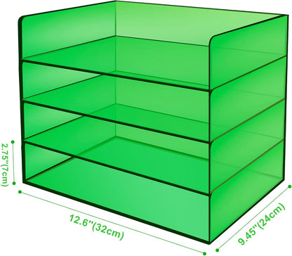Gelite Acrylic File Organizer for Desk 4 Tiered Stackable Letter Tray Office Paper Storage Desktop Document Sorter, Neon Pink