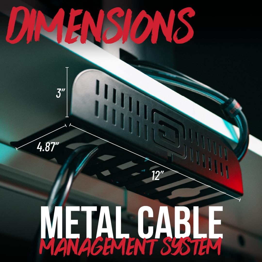 Gator Frameworks Metal Cable Management System - Mounts Under Desk for a Clutter Free Space with 1" Sapced Slots and (6) Cable Ties, (GFW-CBLMGM-MTL)