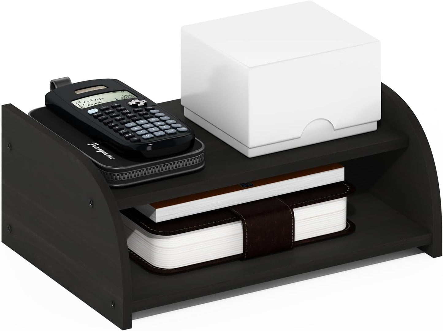Furinno Classic Desk Organizers and Accessories, 2-Tier Monitor Riser, Office Organization, Desk Top Book Shelf, for Office Supplies, Office Desk Accessories, Dark Espresso
