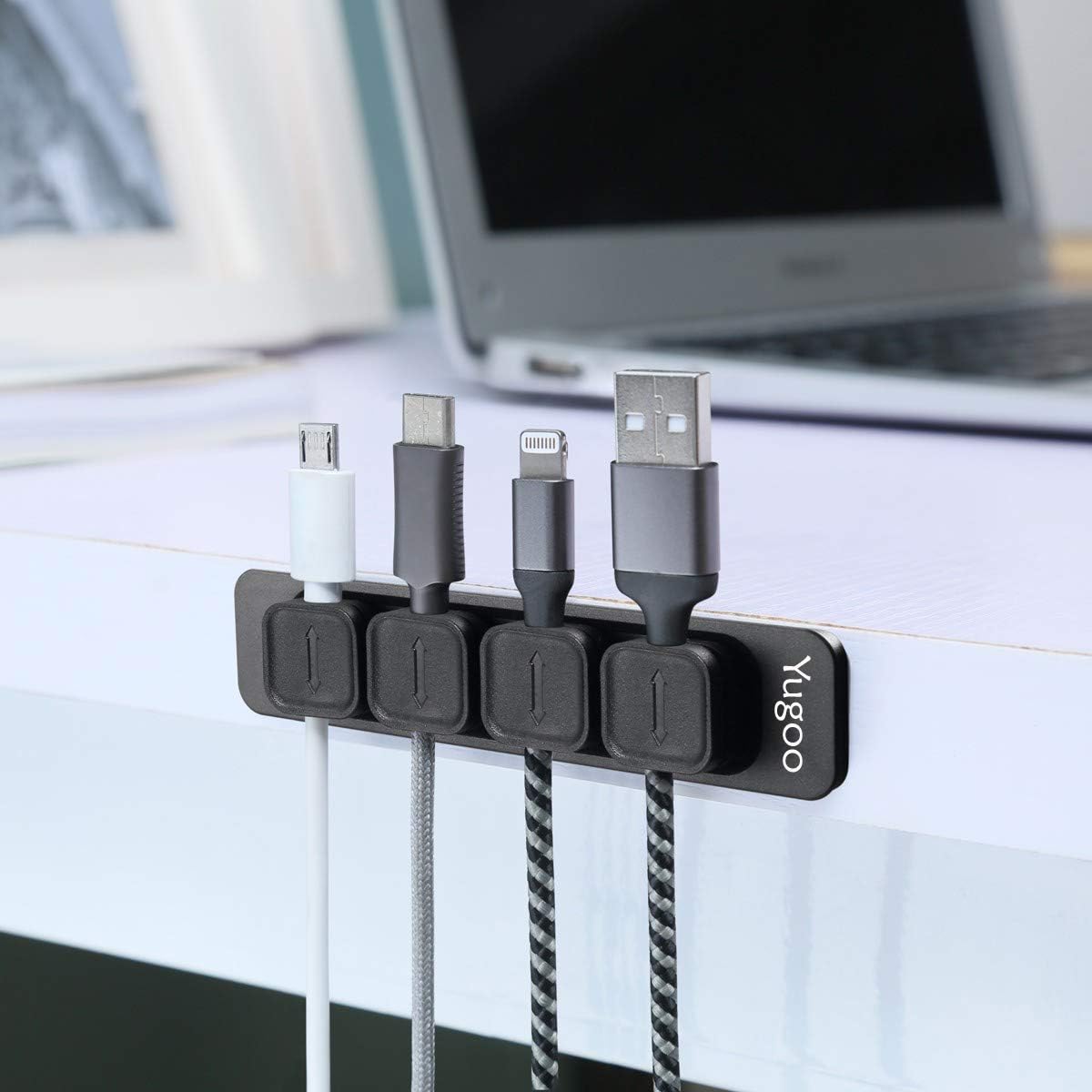 Magnetic Cable Organizer, Magnetic Cable Clips, Cable Holder Clips Organizer, Desktop Cord Management for All Wires (2 Pack, White)