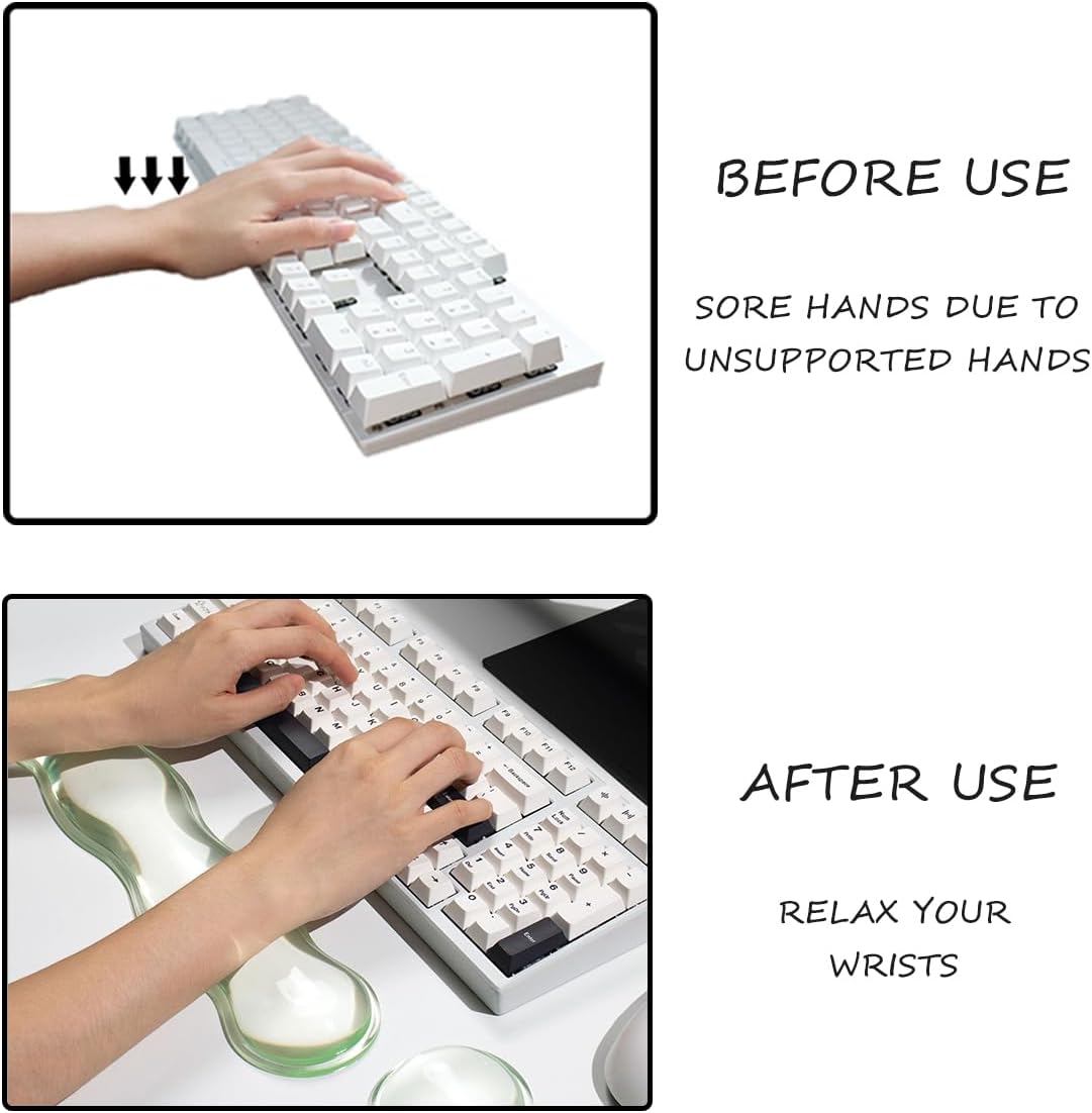 Clear Gel Wrist Rest for Keyboard and Mouse, Green Silicone Mouse Wrist Rest Set, Cute Ergonomic Wrist Rest for Keyboard 60%/75%(Green)