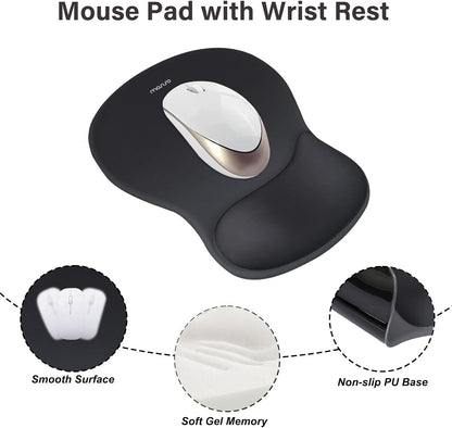 MOSISO Wrist Rest Support for Mouse Pad&Keyboard Set, Ergonomic Mousepad with Concave Curved Memory Foam, Non-Slip Base Pain Relief Comfortable Rectangular Easy Typing Pad for Home/Office, Black