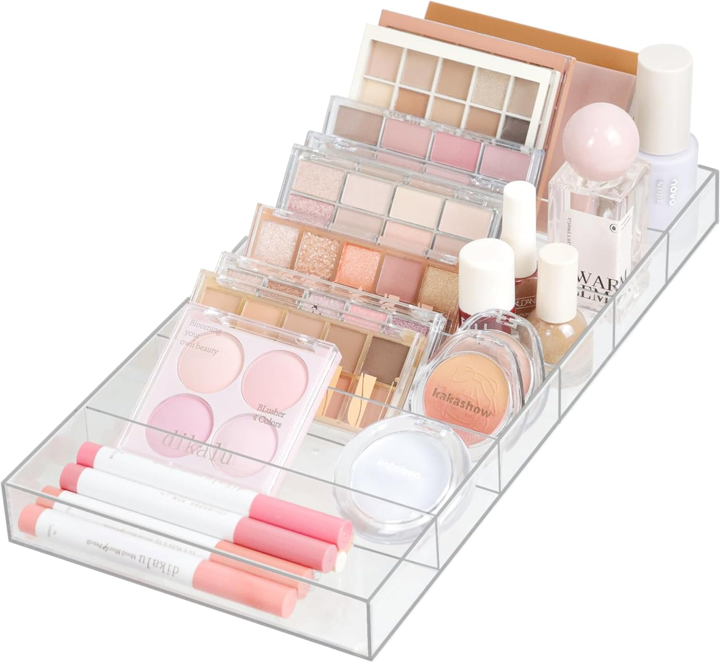 ZEXALOR Clear Drawer Organizer, 6 Sections Eyeglass Sunglasses Organizer Holder, Drawer Dividers Office Desk Tray Bathroom Makeup Jewelry Trays (14×7×1.2")