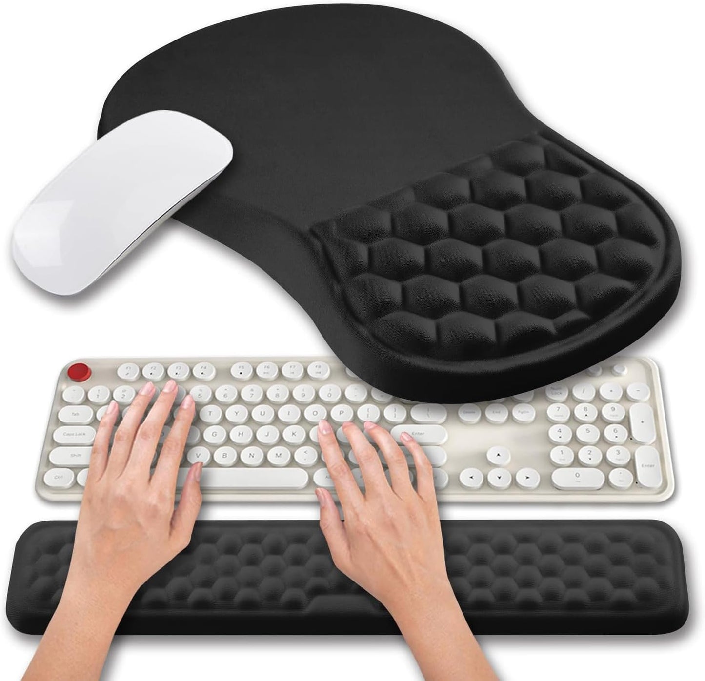 Hokafenle 2 in 1 Ergonomic Mouse Pad Wrist Support & Wrist Rest for Computer Keyboard Set, with Relieve Carpal Tunnel Pain Massage Bulge and Full Memory Gel Design (2In1 Set, Light Green)