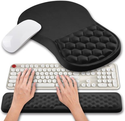 Hokafenle 2 in 1 Ergonomic Mouse Pad Wrist Support & Wrist Rest for Computer Keyboard Set, with Relieve Carpal Tunnel Pain Massage Bulge and Full Memory Gel Design (2In1 Set, Light Green)
