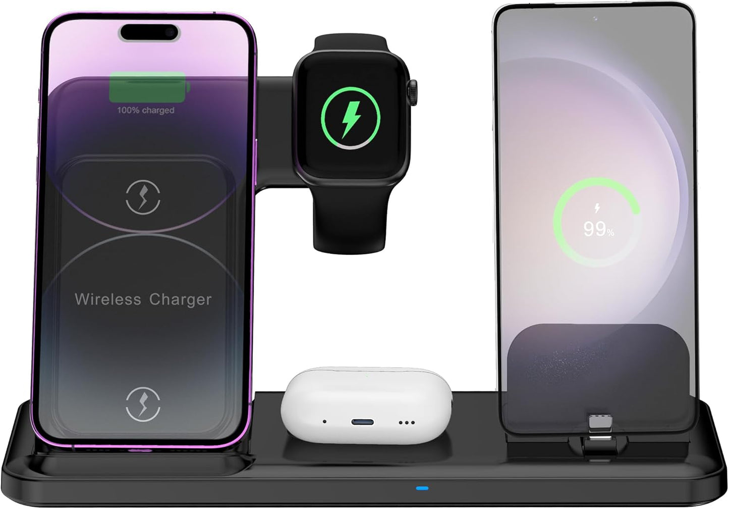 Wireless Charger for iPhone Charging Station, Foldable 4 in 1 Fast Charging for iPhone 16 15 14 13 12 Pro Max Plus, Charger Stand for Apple Watch & Airpods 4 3 2 Pro,for Samsung Series Black