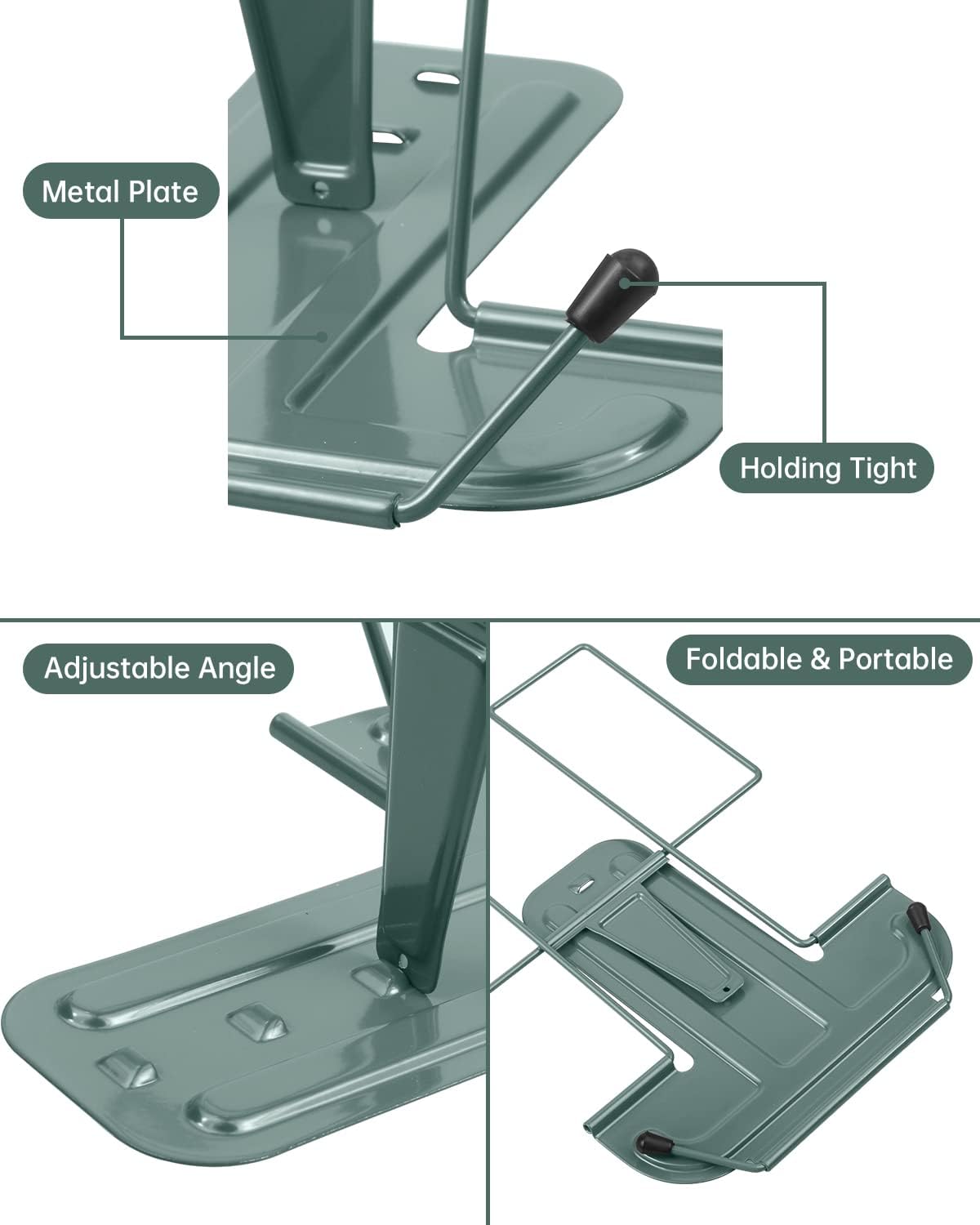 Honagu Book Stand for Reading, Adjustable Reading Rest Book Holder, Documents Holder, Sturdy Typing Stand for Recipes Textbooks Tablet Music Books (Green)