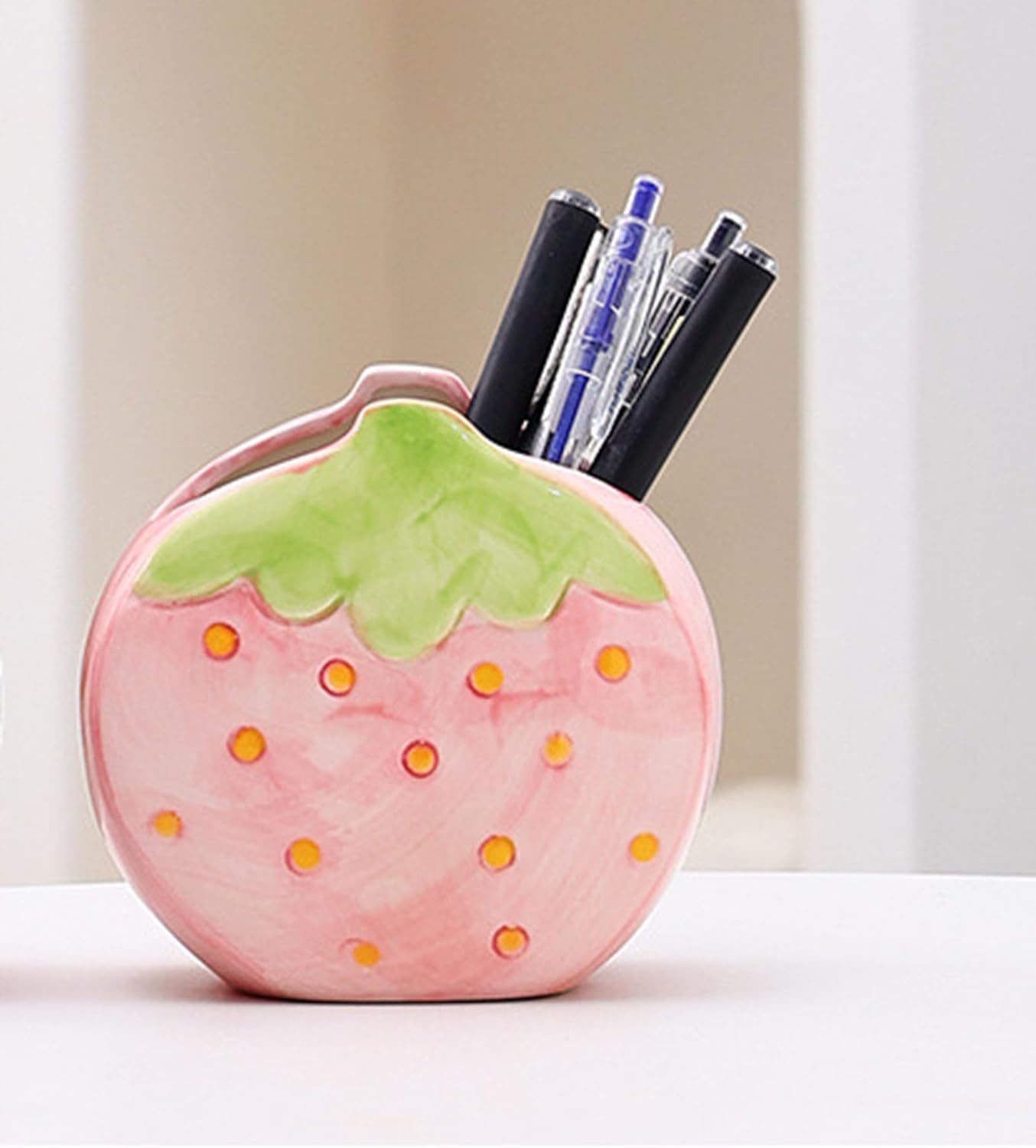 1 PC Flower Makeup Storage Box Ceramic Blossom Five Petals Pen Holder Pen Holder Desktop Storage Box (Blue)