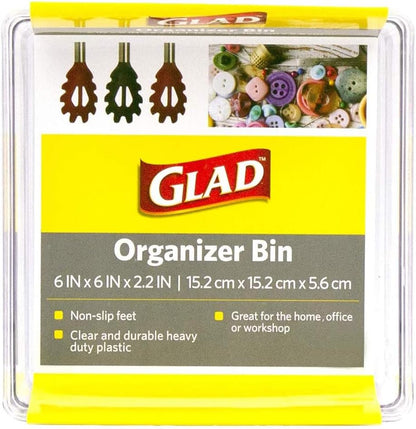 Glad Drawer Organizer Bin, 15x9 - Divided Clear Plastic Storage Tray for Junk Drawers, Kitchen Utensils, Bathroom Vanity, and Organizing Pantry - BPA Free, Food Safe, Non Slip