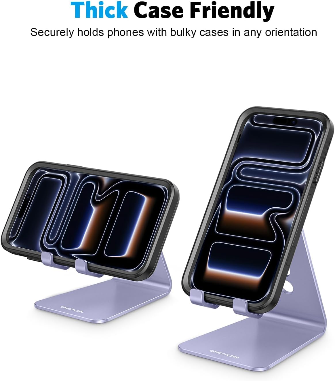 Adjustable Cell Phone Stand, OMOTON Aluminum Desktop Cellphone Stand with Anti-Slip Base and Convenient Charging Port, Fits All Smart Phones, Silver