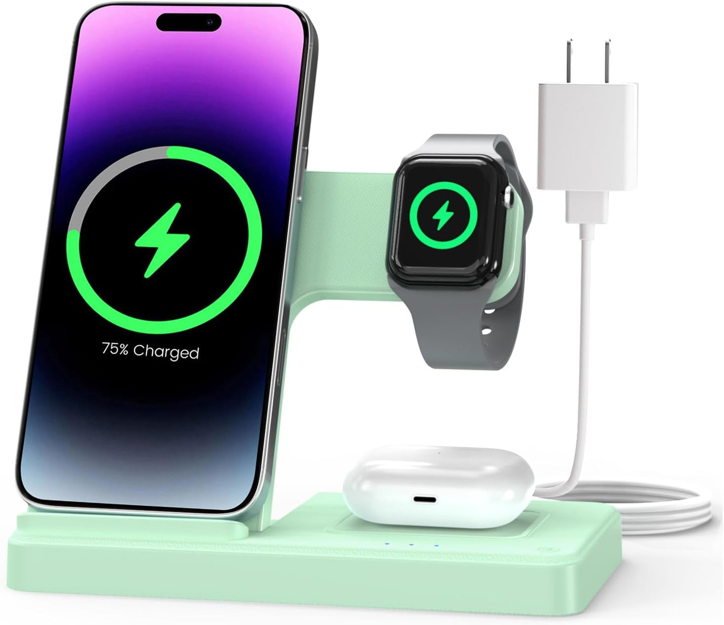 Wireless Charger Stand Charging Station: 3 in 1 Charger Stand Multiple Devices for Apple - iPhone 17 16e 16 15 14 Pro Max 13 12 - Watch 11 10 9 8 7 6 5 4 3 2 SE and Ultra Series-Airpods 4 3 Pro, Pink