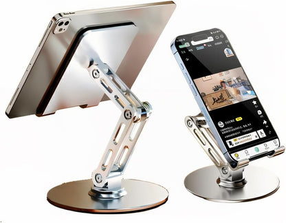 Adjustable Phone Stand for Desk,for 4.7-9.7 Inch Devices,360° Rotating Aluminum Alloy,Silver Compatible with ipad Tablet Kindle TAB Surface Cell Phone Stand Holder