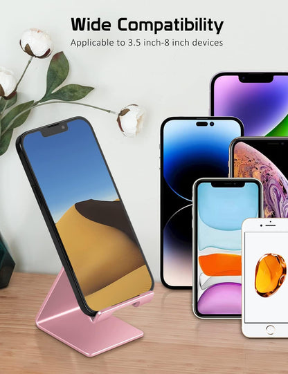 Desktop Cell Phone Stand Holder, Aluminum Solid Portable Universal Desk Stand for iPhone 16 15 14 13 12 11 X 8 7 6 Plus 5 Ipad 2 3 4 Mini Samsung Huawei All Mobile Smart Phone, Silver