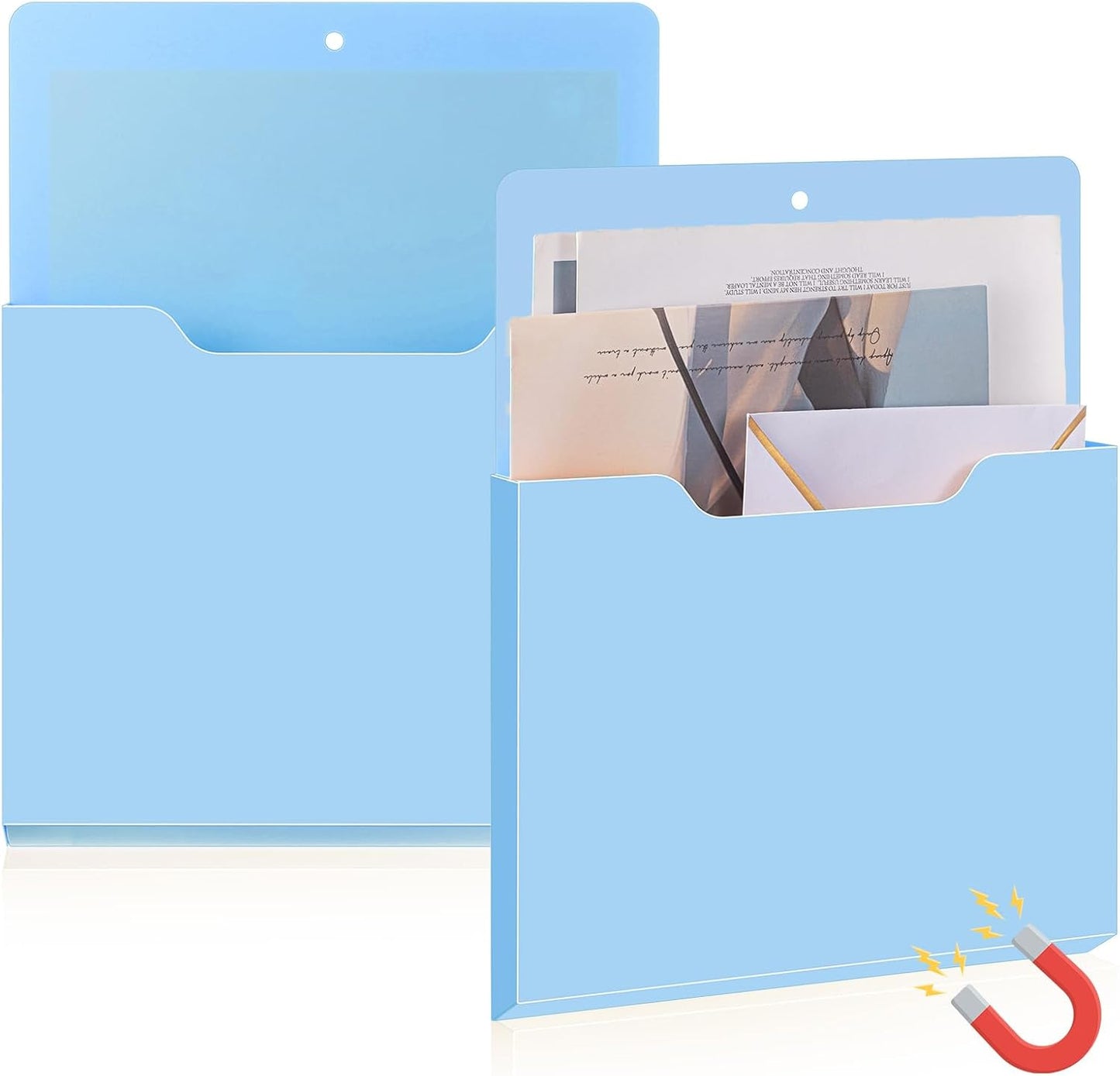 Feifeiya 2 Pcs Magnetic File Folder Wall Hanging Holder Large Pocket Paper Magazine Mail Organizer for Refrigerator Classroom Locker Whiteboard(Vertical,Purple Color,12.2 x 9.4 Inches)