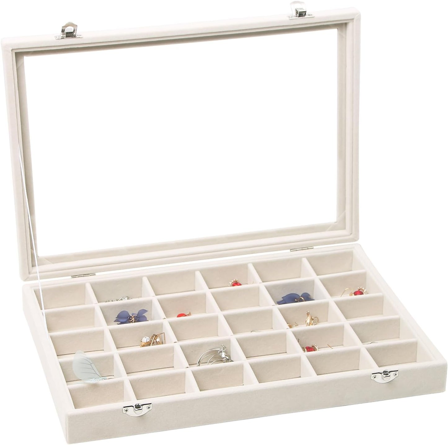 Stratalife Jewelry Organizer Bracelet Organizer Storage Box 12 Grid Stackable Jewelry Tray with Lid Velvet Jewelry Box for Drawer Necklace Bracelet Display Storage Organizer Box (Beige)