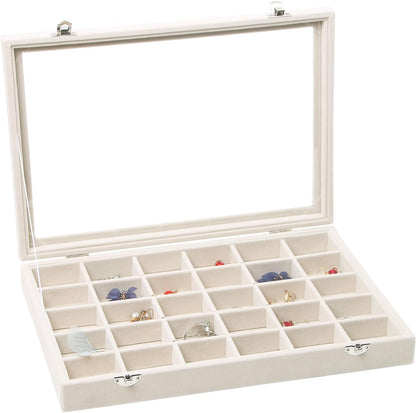 Stratalife Jewelry Organizer Bracelet Organizer Storage Box 12 Grid Stackable Jewelry Tray with Lid Velvet Jewelry Box for Drawer Necklace Bracelet Display Storage Organizer Box (Beige)
