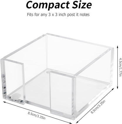 Acrylic Sticky Note Holder, 3 x 3 Crystal Clear Acrylic Notepad Holder Sticky Note Dispenser for Dorm Room and Office Desk Organizer