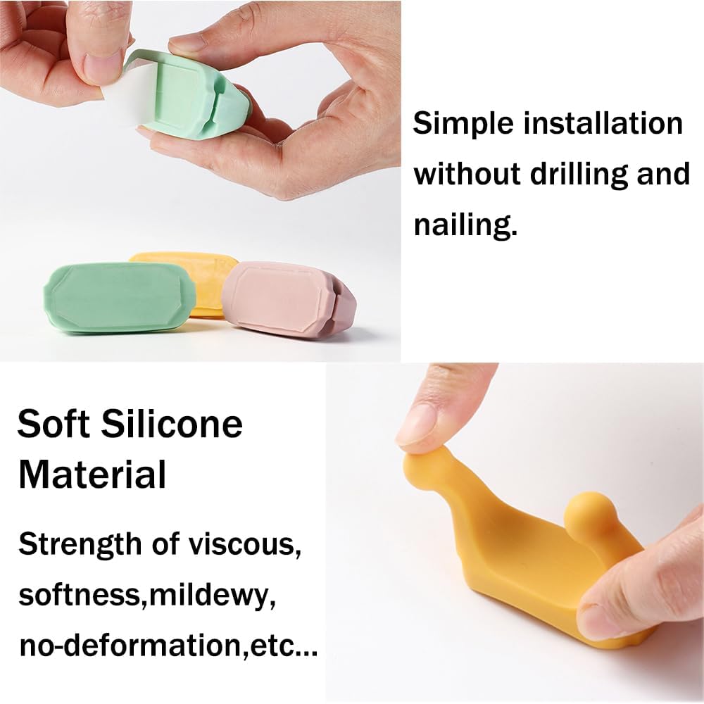 Silicone Toothbrush Holders - 4 Pcs Razor Hooks Adhesive Wall Mounted for Hanging Towel Key Plug Cable, Utility Decor Stick to Dorm Room Essentials Function for Kitchen Bathroom Home Office