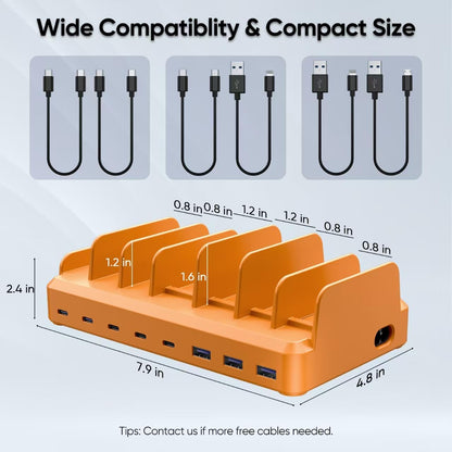 300W Charging Station for Multiple Devices, 8 Port Multi USB C Fast Charger Station Dock for MacBook iPhone 17/16/15/14/13/12 Samsung Pixel Series iPad, Black (6 Mixed Short Cables Included)