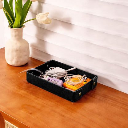 Portable PU Leather Valet Tray for Travel Foldable Leather Jewelry Storage Case Catchall Dish Plate Necklace Black Pendant Organizer Holder Container for Men Women Desk Bedside Drawers
