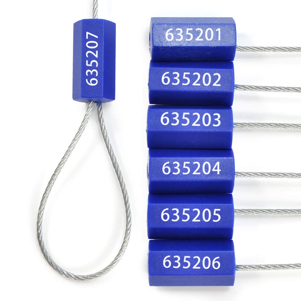 50 pcs Tamper Resistant Security Seals Numbered Steel Cable Wire Truck Seals Pull-Tite Secure Shipping Tag Self-Locking Padlock for Trailers, Truck (Yellow)
