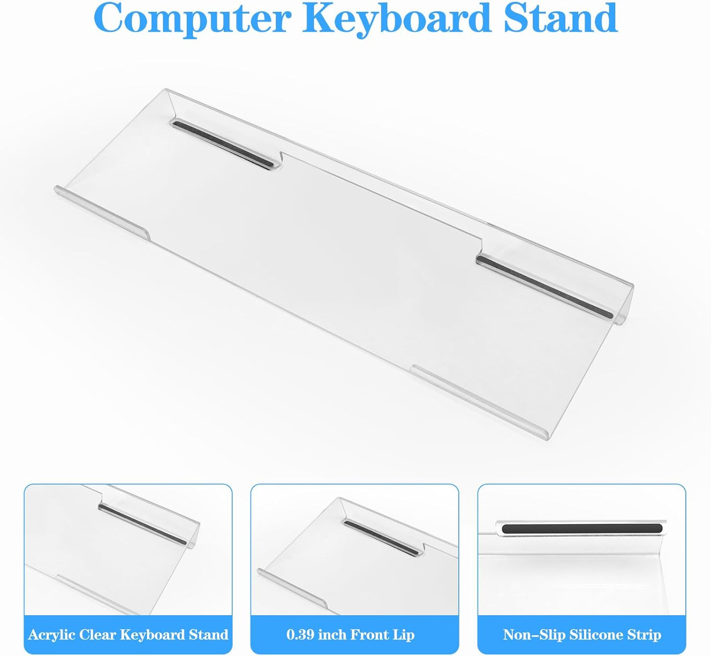Computer Keyboard Stand with Gel Keyboard Wrist Rest, Tilted Acrylic Keyboard Holder - Ergonomic Wrist Rest Support Keyboard for Typing Pain Relief，Suitable for Office/Computer/Laptop/Gaming