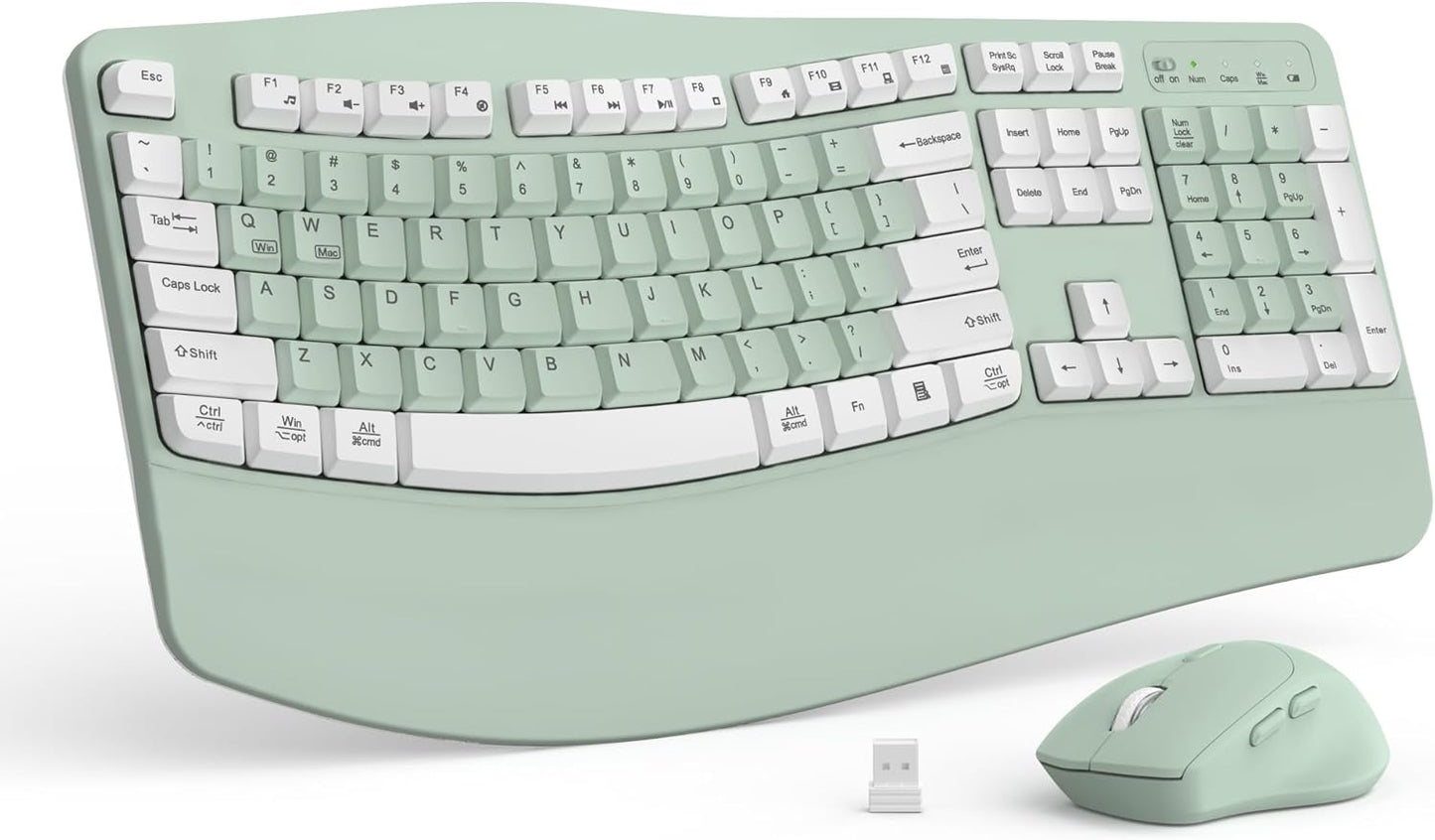 Wireless Keyboard and Mouse Combo,2.4G Full Size Wave Keys Ergonomic Keyboard with Wrist Rest for Natural Typing, 3 DPI Adjustable Ergonomic Silent Mouse for Computer/Laptop/Windows/Mac (Gray)