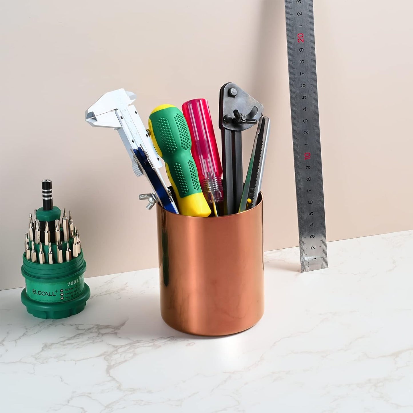 Gold Pencil Holder for Desk, 304 Stainless Steel Pencil Cup, Pen Holder Cup, Pen Pot, Makeup Brush Holder, Desktop Accessory Stationery Organizer