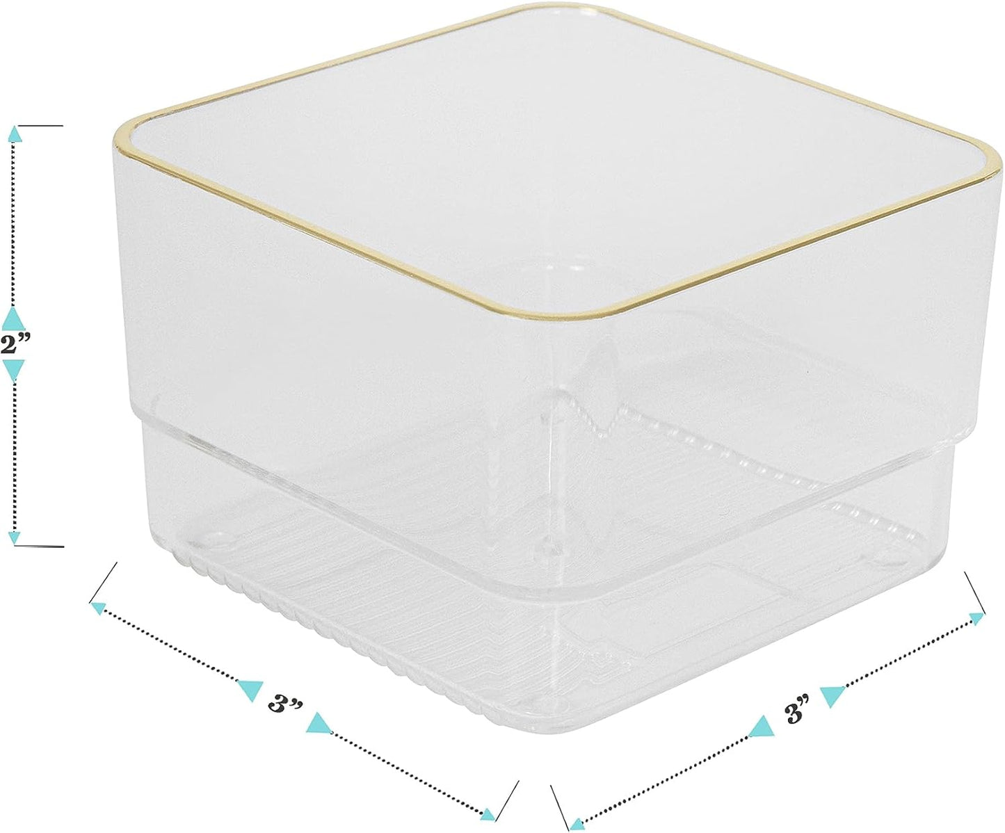 Martha Stewart Kerry Plastic Stackable Office Desk Drawer Organizers, 6" x 3", 6 Pack, with Gold Trim