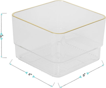 Martha Stewart Kerry Plastic Stackable Office Desk Drawer Organizers, 6" x 3", 6 Pack, with Gold Trim